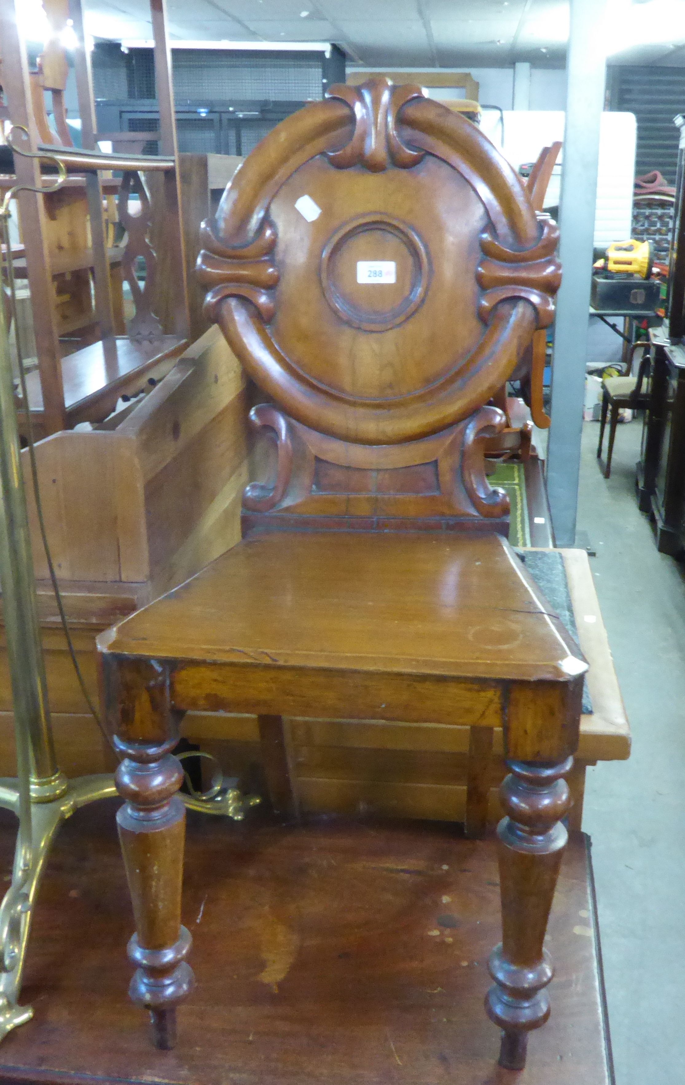 VICTORIAN CARVED MAHOGANY HALL CHAIR