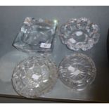 A COSTA BODA ASHTRAY, PLUS A BOHEMIAN CUT GLASS EXAMPLE AND TWO OTHERS (4)