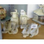 LLADRO; TWO LLADRO BISQUE VASES, TWO LLADRO GEESE AND TWO JOHN JENKINS ORIENTAL DRAGONS (6)