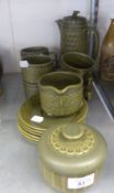 WEDGWOOD; 1970's GREEN TEXTURED 'CAMBRIAN PATTERN' SIX PERSON COFFEE SET (15)