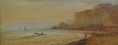 WILLIAM HENRY EARP (1831 - 1914) WATERCOLOUR DRAWING Salt Dean, Sussex, beach scene at dawn with