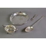 ELECTROPLATED BEAD EDGED BASTING SPOON BY ELKINGTON & Co, crested, CIRCULAR SHALLOW DISH and a TWO
