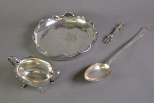 ELECTROPLATED BEAD EDGED BASTING SPOON BY ELKINGTON & Co, crested, CIRCULAR SHALLOW DISH and a TWO