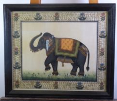 UNATTRIBUTED (MODERN INDIAN SCHOOL) GOUACHE PAINTING ON FABRIC Ceremonial Elephant 20” x 24” (50.8cm