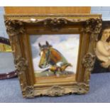 NICKDEY H. (TWENTIETH CENTURY) OIL ON CANVAS 'HORSE RACING' IN LARGE ORNATE GILT FRAME (97cm x 87cm)