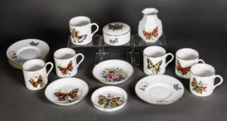 SET OF SIX MODERN ROYAL WORCESTER ‘BUTTERFLIES’ PATTERN CHINA COFFEE CANS AND SAUCERS, together with