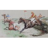 MABEL DOROTHY HARDY (1868-1937), Set of four horseracing lithographs; A Spill at the Water-Jump, The