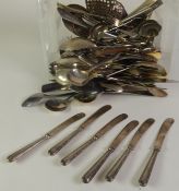 SET OF SIX ELECTROPLATED AFTERNOON TEA KNIVES WITH FILLED SILVER HANDLES, and a SELECTION OF VARIOUS
