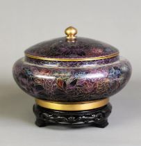 MODERN CHINESE CLOISONNE LARGE BOWL AND COVER, of circular footed form with turned knop to the domed