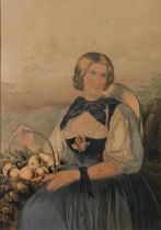 GEORGE BAXTER THREE COLOUR PRINTS ‘Fruit Girl of the Alps’ ‘Lovers Letter Box’ 14 ½” x 10 ½” (36.8cm