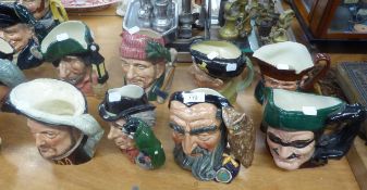 ROYAL DOULTON CHARACTER JUGS; EIGHT FULL SIZE JUGS TO INCLUDE; MONTY, DICK TURPIN, MERLIN,