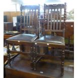A SET OF FOUR OAK JACOBEAN STYLE SINGLE CHAIRS AND AN OAK GATELEG DINING TABLE, ON SPIRAL LEGS AND A