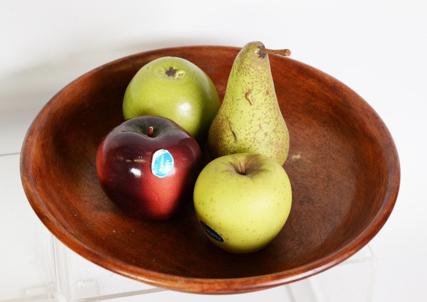 OLIVE WOOD PEDESTAL PESTLE AND MORTAR, together with FOUR TURNED WOOD BOWLS, one stamped for - Image 2 of 2