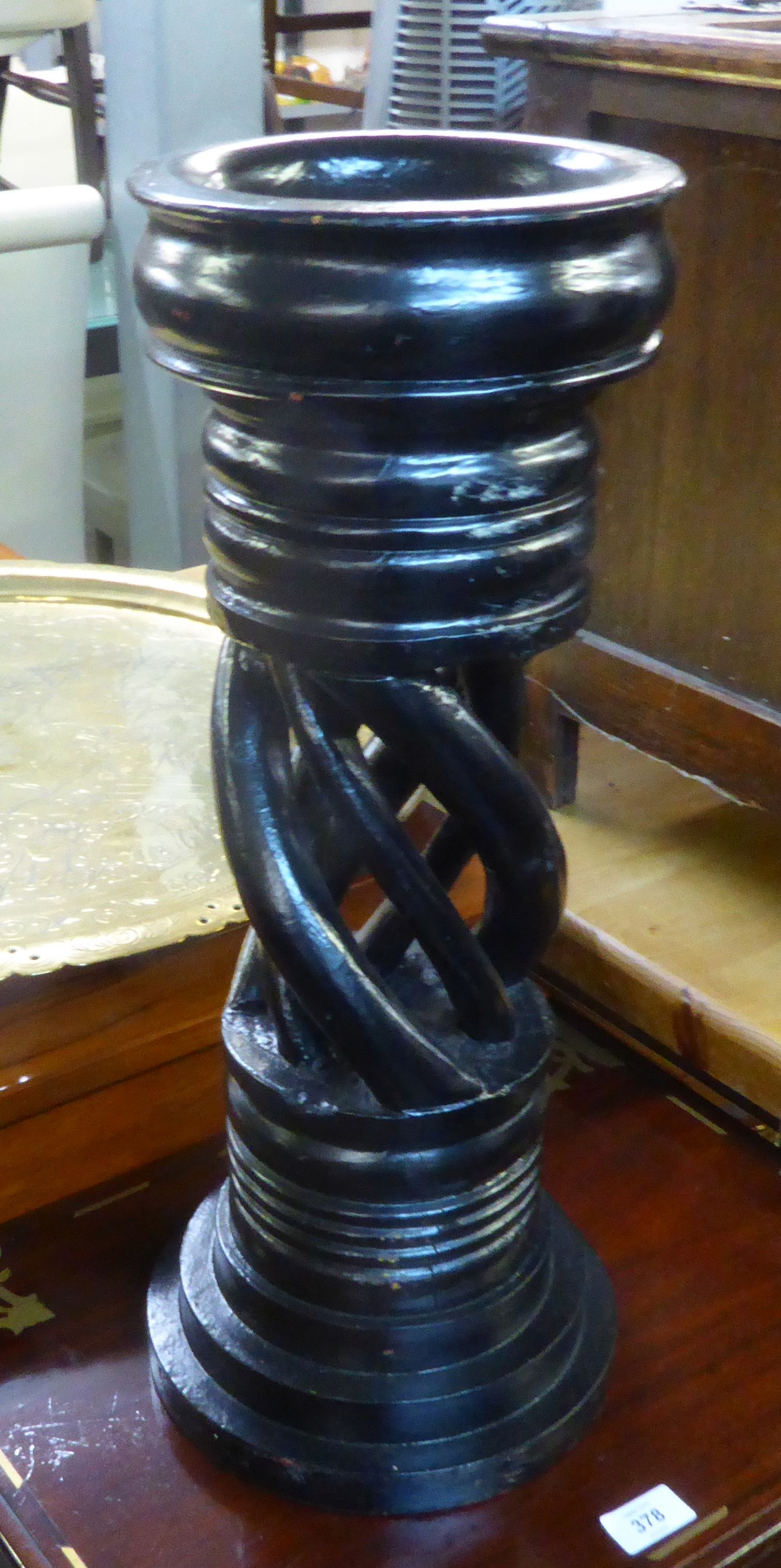 EASTERN OPEN SPIRAL TWIST COLUMN TABLE, WITH CIRCULAR BRASS TOP - Image 2 of 2