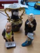 ROYAL DOULTON CHARACTER JUGS, MR MICAWBER AND BUZZ FUZZ, PLUS TWO PIECES OF LIMOGES (4)