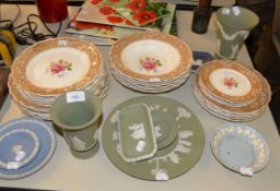 SMALL GROUP OF JASPERWARE TOGETHER WITH ROYAL PETAL GRINDLEY PLATES AND BOWLS