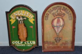 SIGNAGE: Two vintage Public House decorating signs with applied decoration celebrating 'George