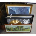 A FRANK SINATRA 'HIS WAY' GOLD DISC, FRAMED NATIONAL TRUST PROPERTY PICTURES 'OLD BRIDGE HOUSE',