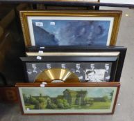 A FRANK SINATRA 'HIS WAY' GOLD DISC, FRAMED NATIONAL TRUST PROPERTY PICTURES 'OLD BRIDGE HOUSE',