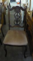 A PAIR OF MAHOGANY DINING CHAIRS WITH OVERSTUFFED SEATS AND A PINE TOY/BEDDING BOX (3)