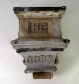 SALVAGE: Victorian lead drainpipe hopper with the lettering HC in the casting and dated 1882, 17" (