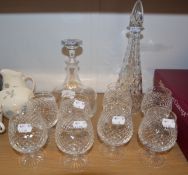 8 BRANDY BALLOONS AND TWO DECANTERS 'STUART CRYSTAL' 'HORWICK DESIGN'