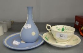 WEDGWOOD JASPER WARE ANNIVERSARY PLATE 1987; RAF SMALL VASE AND A LATE VICTORIAN CHINA TEACUP AND