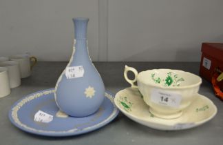 WEDGWOOD JASPER WARE ANNIVERSARY PLATE 1987; RAF SMALL VASE AND A LATE VICTORIAN CHINA TEACUP AND