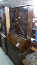 GEORGIAN STYLE MAHOGANY BUREAU BOOKCASE, WITH FOUR LONG DRAWERS BELOW