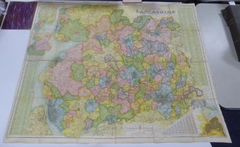 SELECTION OF PRINTS etc to include 'BACON'S EXCELSIOR MAP OF LANCASHIRE' cloth-bound folded and