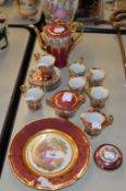 LA REINE LIMOGES PORCELAIN COFFEE SET, VIZ 5 SAUCERS, 6 CUPS, MILK, SUGAR AND COFFEE POT,