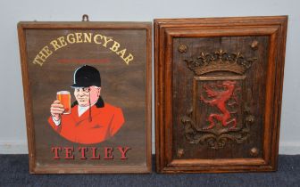 SIGNAGE: Two rectangular vintage pub decorating signs, 'The Regency Bar' and another of a sigil