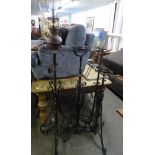 FOUR WROUGHT IRON BENSON STYLE LAMP STANDARDS, ON TRIPOD SUPPORTS [4]