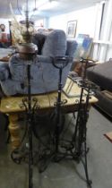 FOUR WROUGHT IRON BENSON STYLE LAMP STANDARDS, ON TRIPOD SUPPORTS [4]