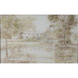 CHRISTINE MOLLION (TWENTIETH/ TWENTY FIRST CENTURY) SEPIA WATERCOLOUR ‘Oak Cottages, Styal’