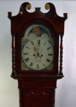 LONGCASE CLOCK: George III mahogany longcase clock by George Slater of Uttoxeter, with painted