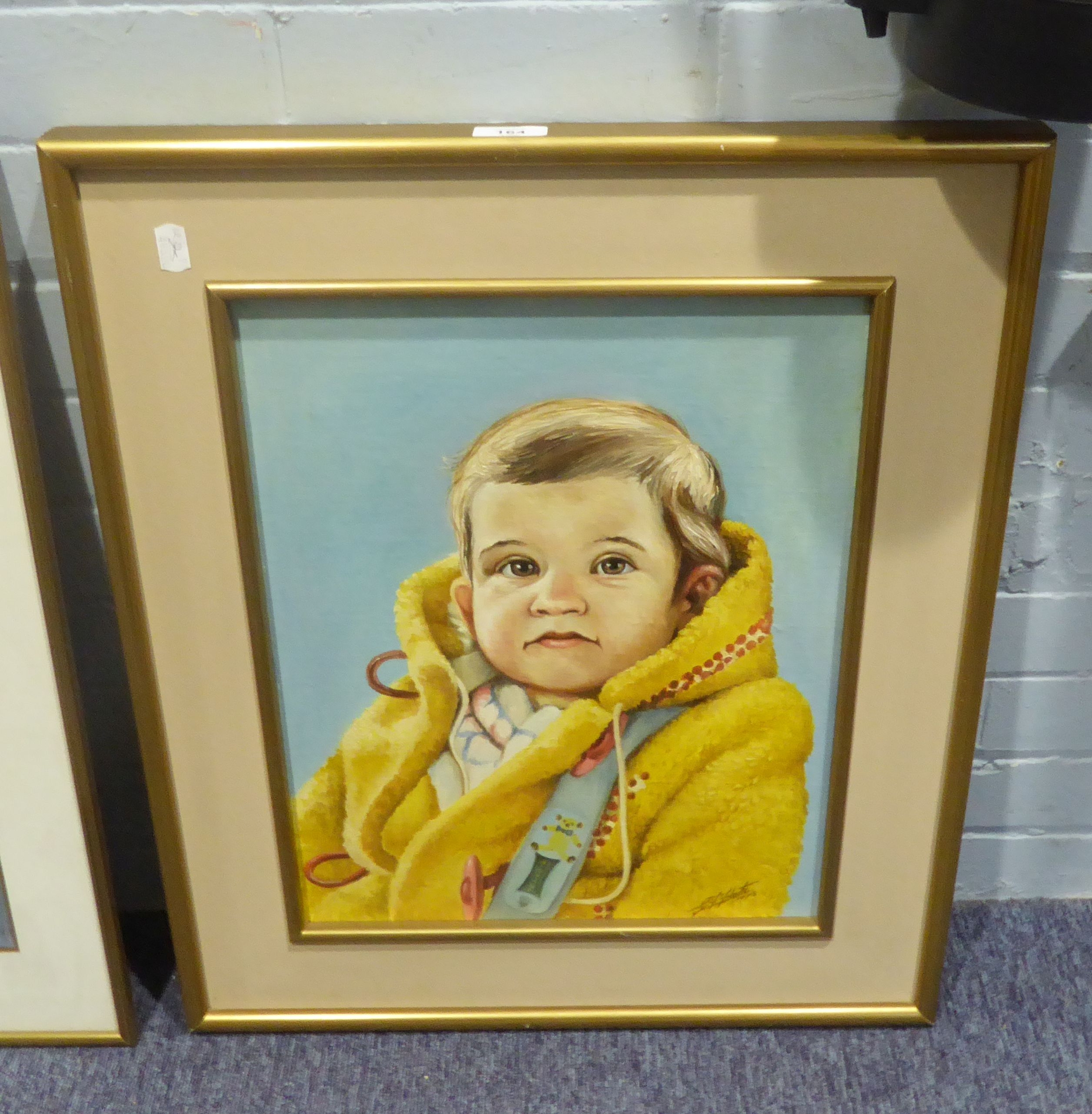 G.F. FELGATE (TWENTIETH CENTURY) ACRYLIC ON BOARD 'YOUNG CHILD IN YELLOW ROMPER SUIT) SIGNED LOWER