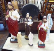 SMALL DEVOTIONAL FIGURES, MADONNA & JESUS AND FOUR OTHERS VIZ 2 SACRED HEARTS, 1 ST. ANTHONY AND