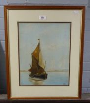 CHRIS OIL PAINTING ON ARTIST BOARD THAMES BARGE ON THE THAMES ESTUARY SIGNED 'CHRIS' LOWER RIGHT 14"