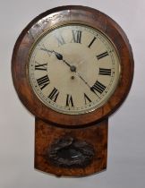 VICTORIAN WALNUT DROP-DIAL WALL CLOCK WITH FUSEE MOVEMENT, the replaced dial stamped 'Made in