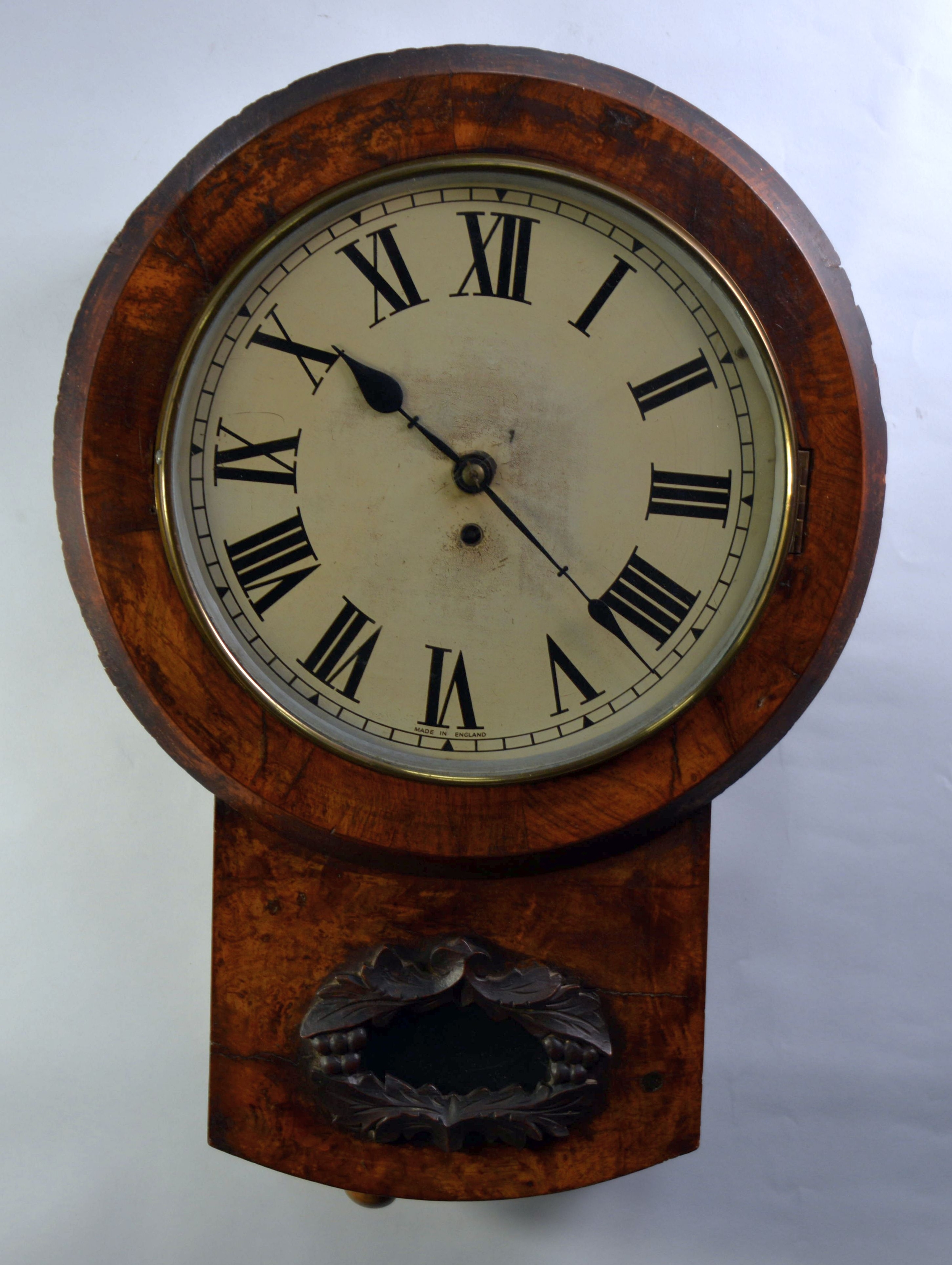 VICTORIAN WALNUT DROP-DIAL WALL CLOCK WITH FUSEE MOVEMENT, the replaced dial stamped 'Made in - Image 2 of 2