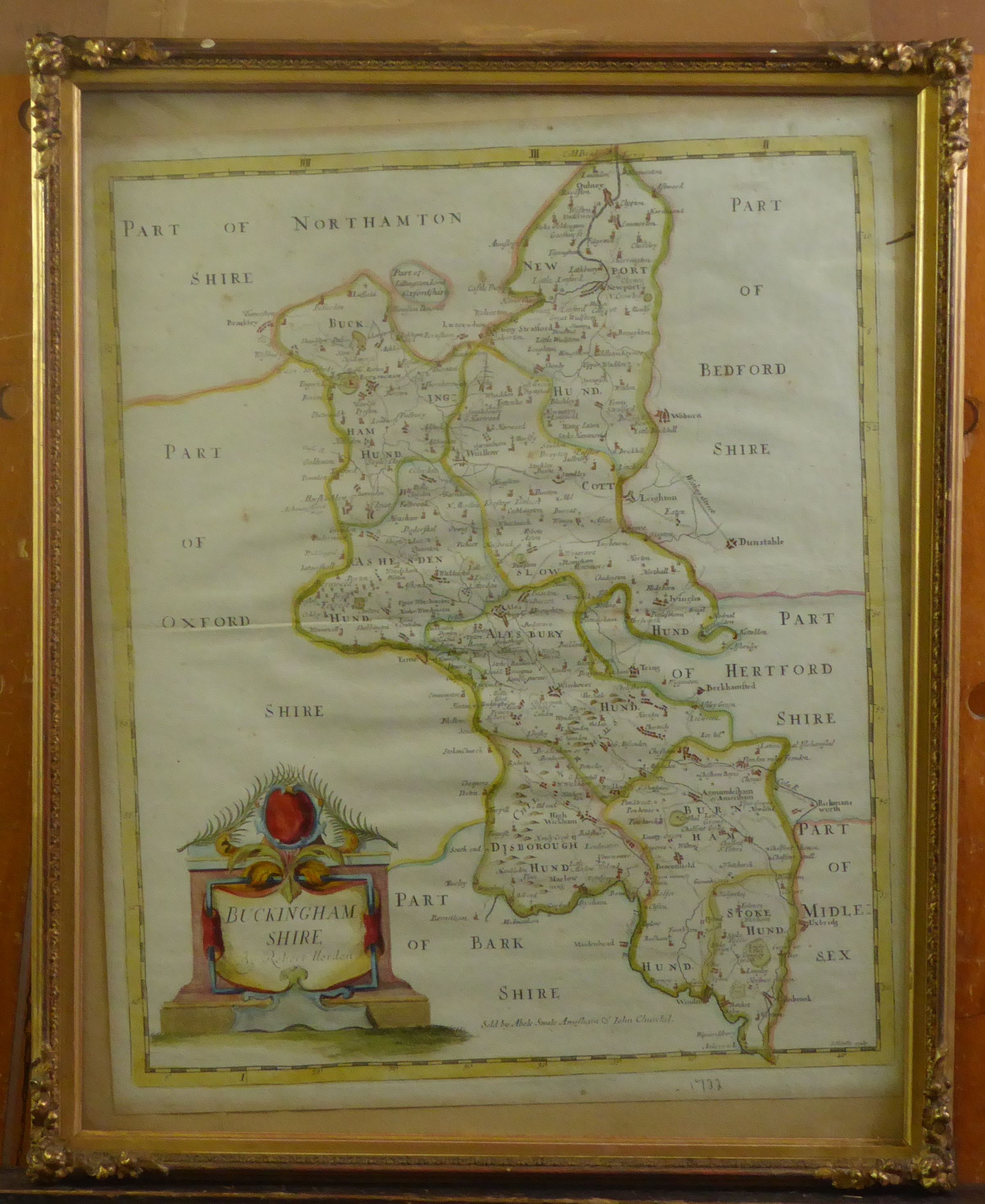 ROBERT MORDEN ANTIQUE HAND COLOURED MAP OF BUCKINGHAMSHIRE 16 ¼” X 13 ½” (41.9cm x 34.3cm)