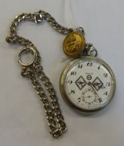 TARNAN SWISS METAL CASED OPEN FACED POCKET WATCH WITH KEYLESS MOVEMENT, TWO PART ARABIC WHITE