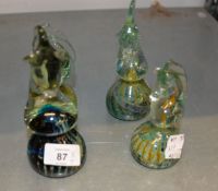 FOUR MDINA GLASS SEAHORSE PAPERWEIGHTS (4)
