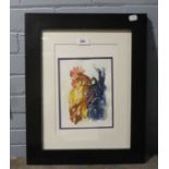 T. MOURI WATERCOLOUR DRAWING 'COCKEREL' INDISTINCTLY SIGNED IN PENCIL 8 1/2" X 6 1/2" (22cm x 16.