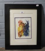 T. MOURI WATERCOLOUR DRAWING 'COCKEREL' INDISTINCTLY SIGNED IN PENCIL 8 1/2" X 6 1/2" (22cm x 16.
