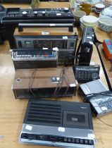 A GOOD SELECTION OLD RADIOS, CASSETTE PLAYERS AND CLOCK RADIOS, TO INCLUDE; PHILIPS, HITACHI,