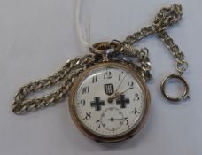 CONTINENTAL SILVER COLOURED METAL CASED POCKET WATCH (800 STANDARD) WHITE ARABIC DIAL, SUBSIDIARY