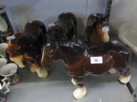 FOUR LARGE CERAMIC HORSES (2 A.F.) THE LARGEST 11" HIGH (4)