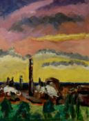 TONY WEBB (MODERN) ACRYLIC ON BOARD ‘Widnes Industrial Landscape’ Signed and titled verso 24” x